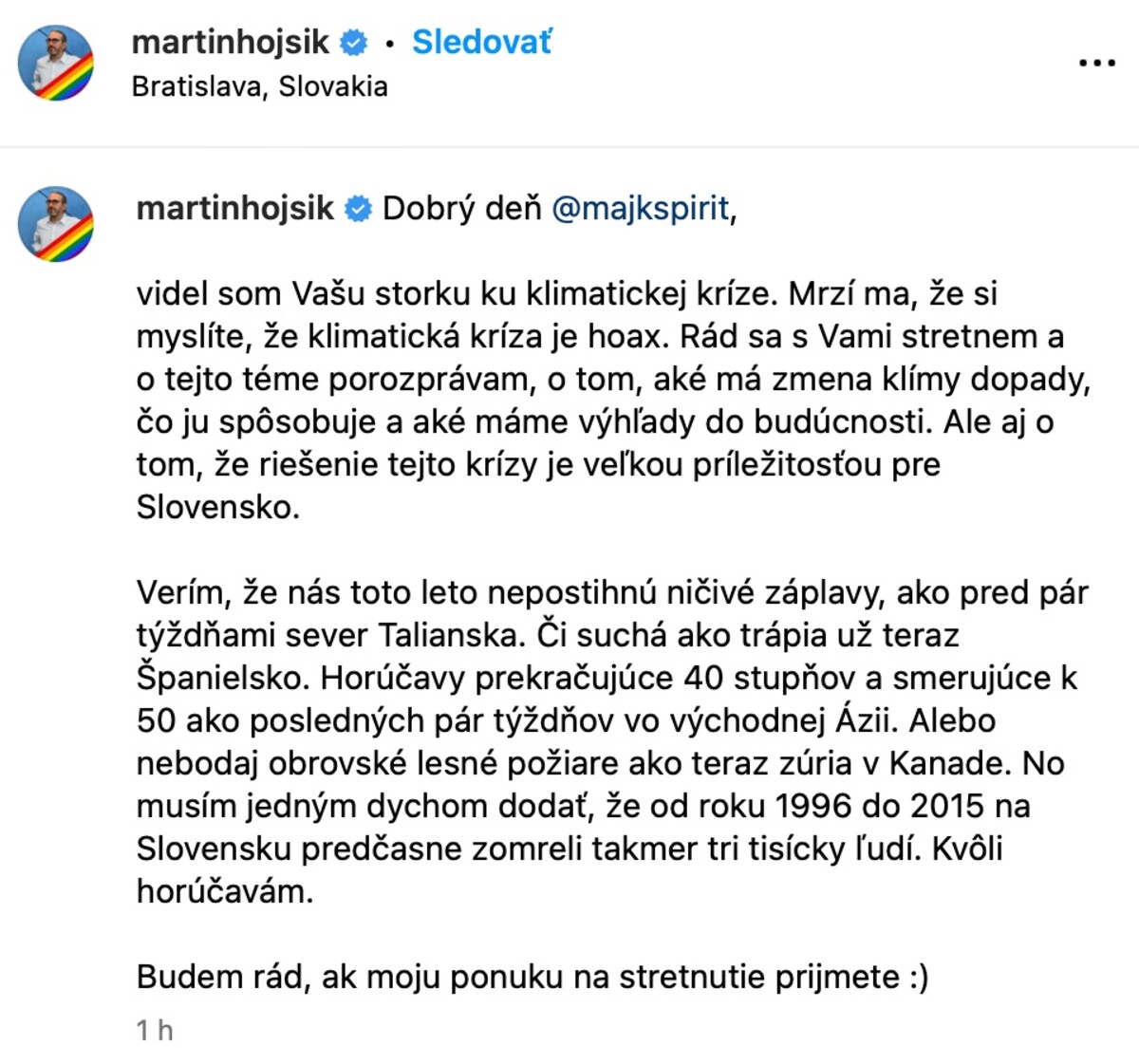 Reakcia aktivistu a politika Martina Hojsíka na vyjadrenie Majka Spirita.