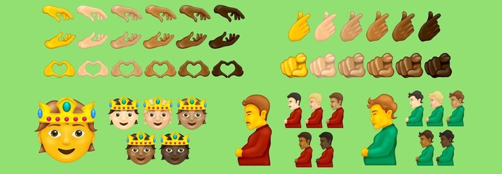 Nové emoji: Těhotný muž či mezirasové podávání rukou. Otěhotnět mohou nejen ženy, uvádí Emojipedia