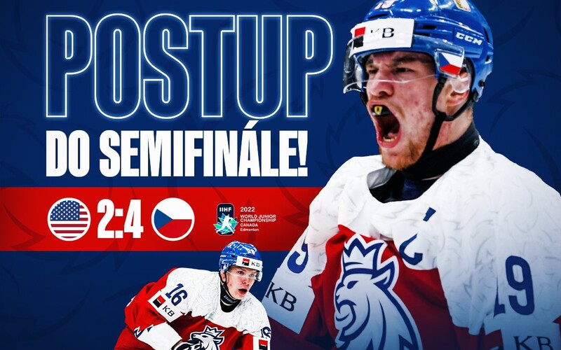 Mistrovství světa do 20 let: Čeští hokejoví junioři vyřadili USA a míří do semifinále.