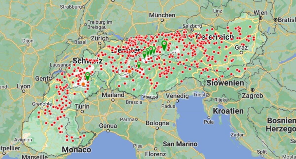 Otevřené lyžařské areály v Alpách ke 27. 10. 2023.