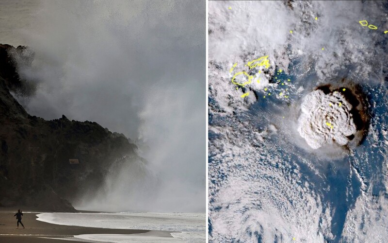 VIDEO: Obrovský výbuch sopky v Tichomorí spôsobil cunami. Výbuch bolo vidno až z vesmíru.