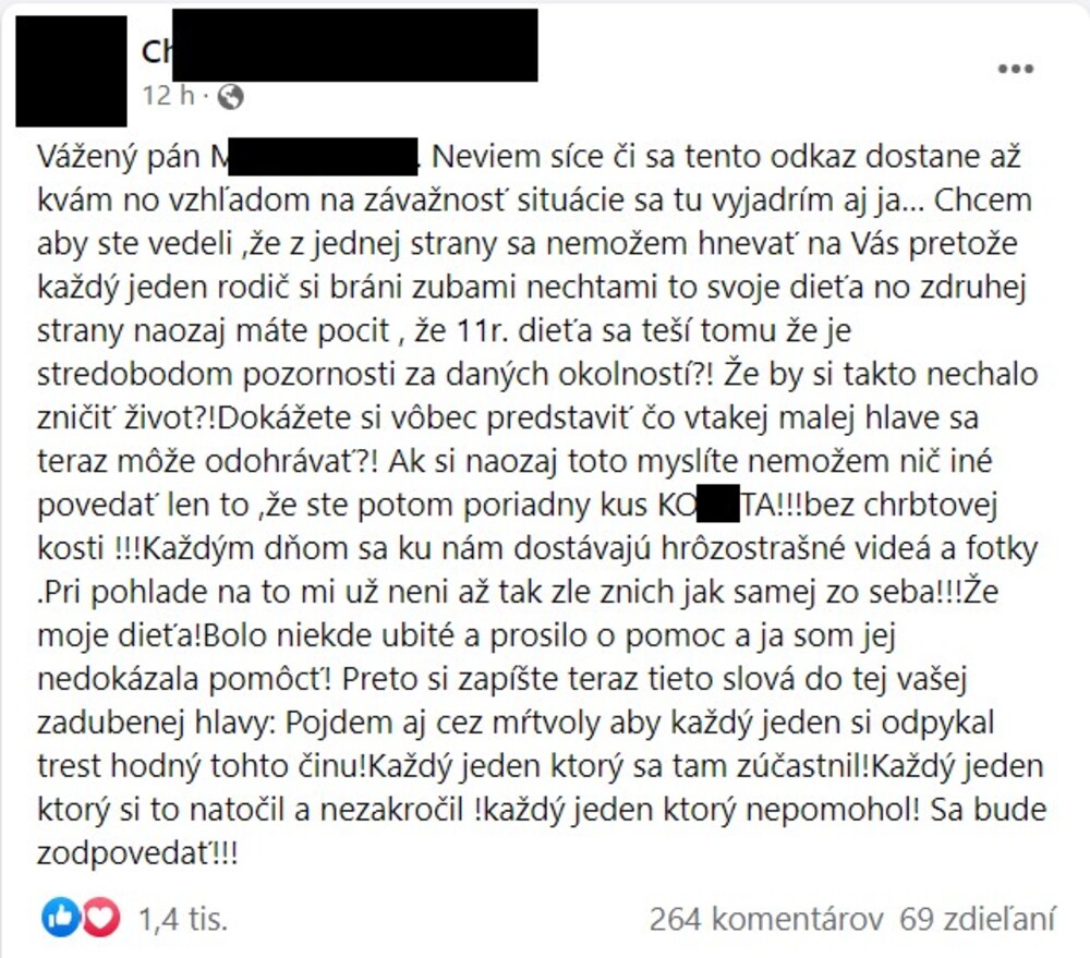 Správa matky 11-ročného dievčaťa.