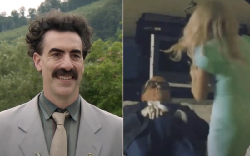 Trumpov poradca si strčil ruky do gatí pred mladou novinárkou. V tej chvíli do izby vtrhol Borat.