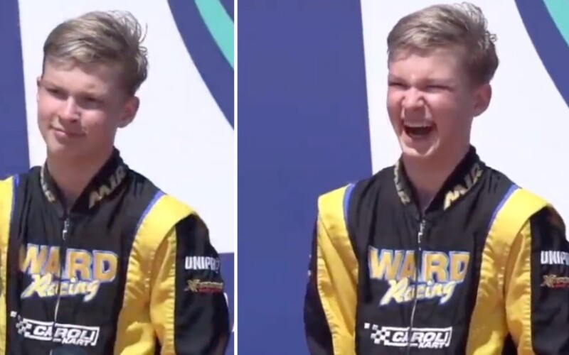 VIDEO: Ruský juniorský jezdec hajloval na stupních vítězů. Ukrajinský soupeř to nenechal bez reakce.