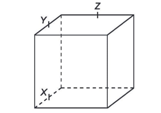 Body X, Y a Z sú stredy hrán kocky na obrázku. Rez kocky rovinou XYZ má obsah 18√2 cm². Vypočítajte v centimetrech dĺžku hrany kocky.