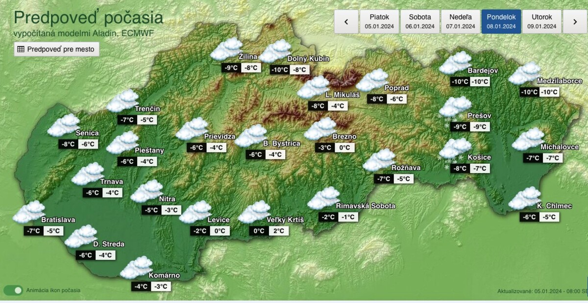 mapa, počasie