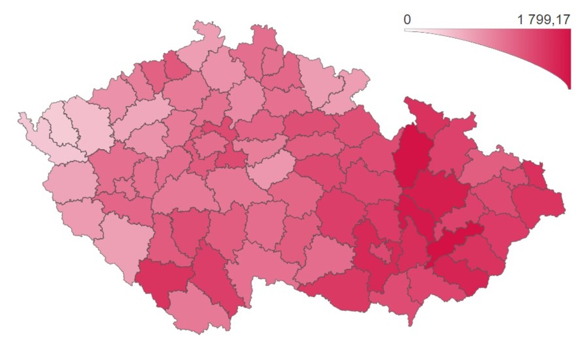 Počet osob s potvrzenou nákazou onemocněním COVID‑19 za posledních 7 dní (celkem + přepočet na 100 000 obyvatel)