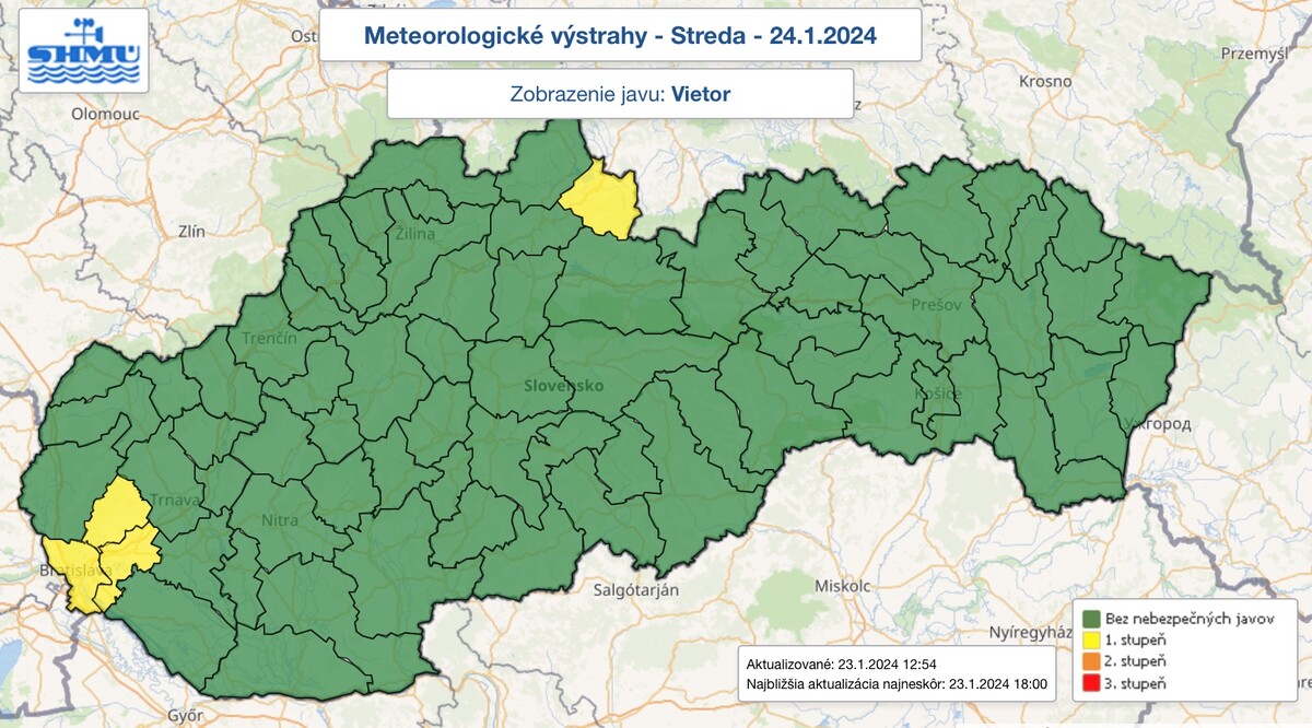 Hydrometeorologická výstraha 1. stupňa. 