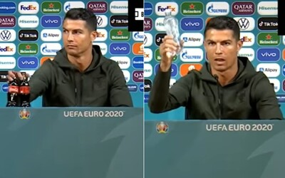 VIDEO: Cristiano Ronaldo zřejmě nenávidí Coca-Colu. Slazený nápoj odložil pryč a vyzvedl čistou vodu.