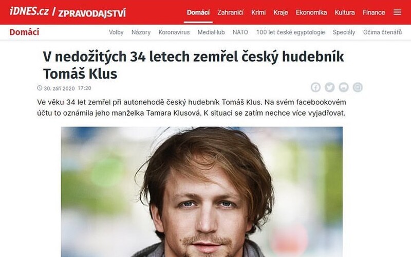 O smrti Tomáše Kluse koloval na internetu dvojitý fake. Klus nezemřel a web iDNES.cz o tom nepsal.
