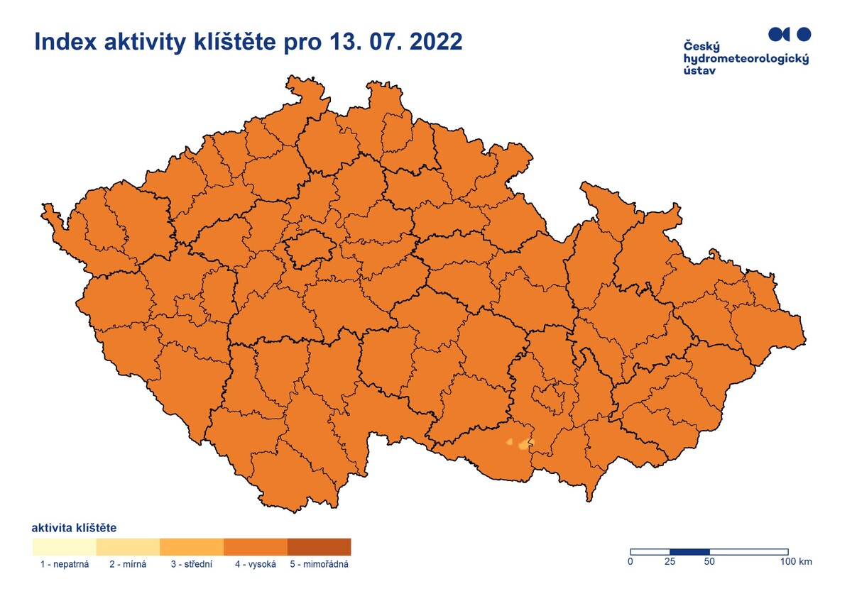 Index aktivity klíštěte pro středu 13. července.