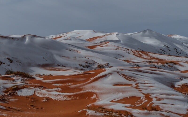 Na Sahaře napadl sníh. Na největší poušti světa sněží v posledních letech stále častěji (FOTO).