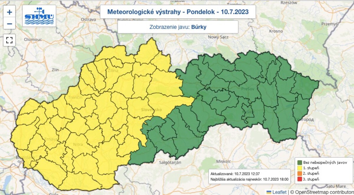 SHMÚ, výstrahy, búrky