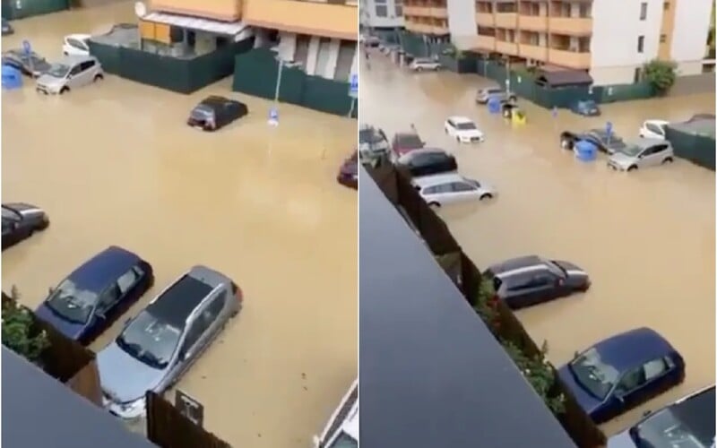 V Senci zaplavilo celé ulice, voda siaha do výšky okien na autách. Intenzívne lejaky a krúpy budú na Slovensku pokračovať.