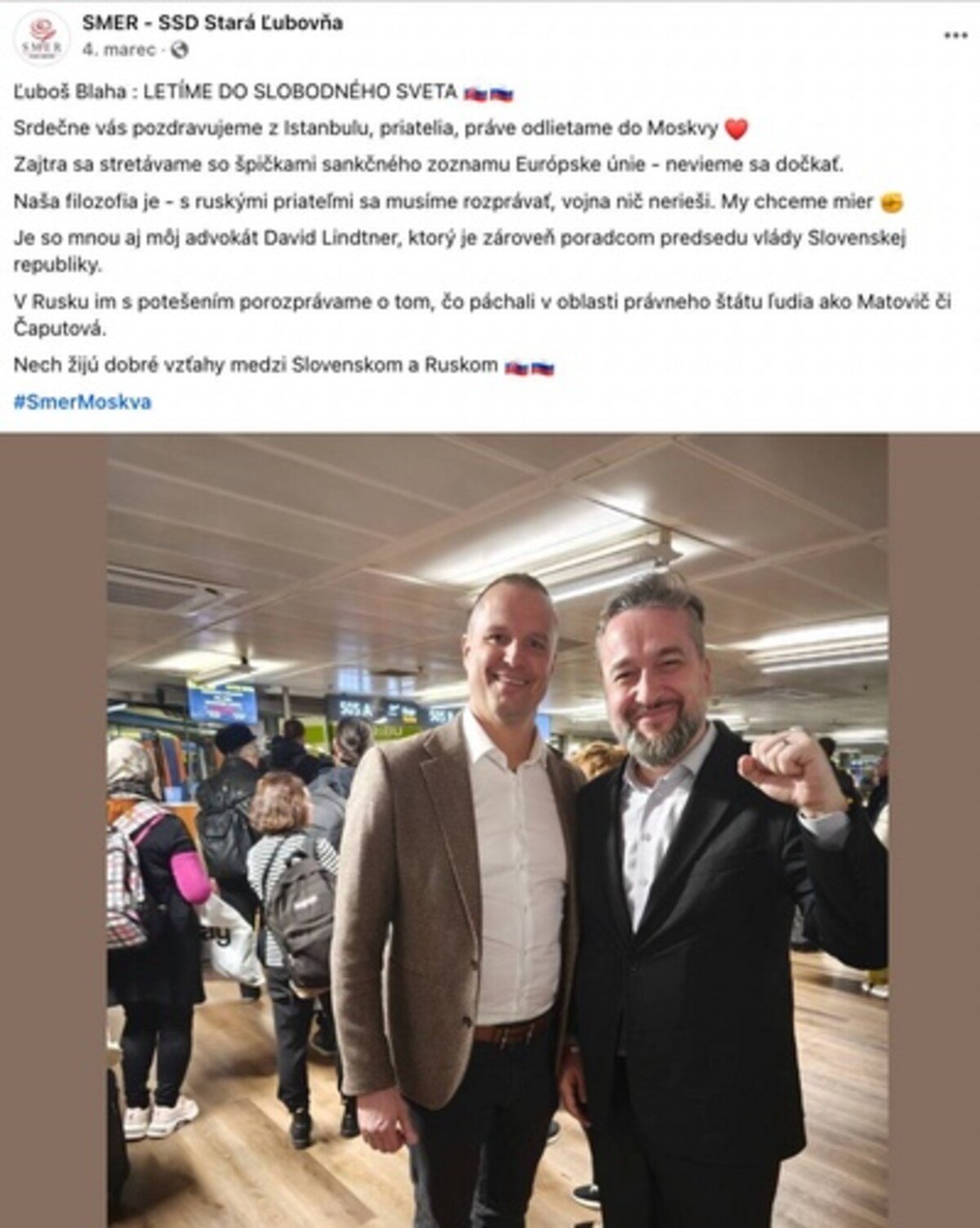 Ľuboš Blaha a David Lindtner na ceste do Moskvy.