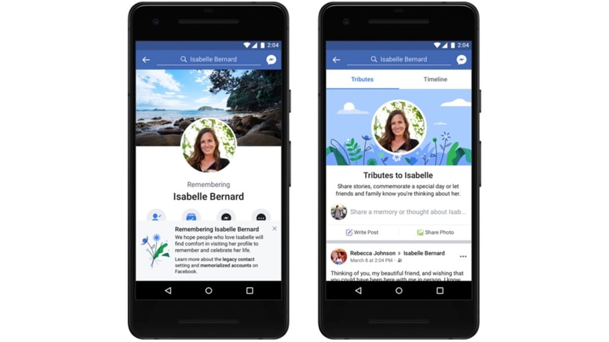 Vzor spomienkového účtu na Facebooku. Po smrti ho môže, ale nemusí spravovať človek, ktorého si zosnulá osoba pred smrťou na Facebooku vybrala.