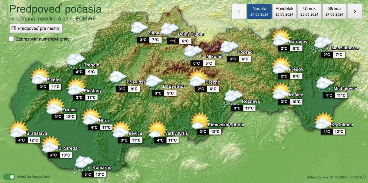 mapa, sneženie