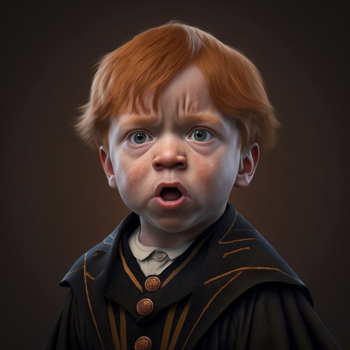 Ron Weasley ako batoľa podľa umelca Bena Mornina