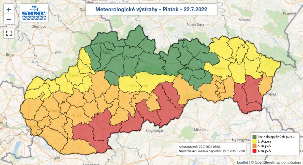 teploty piatok 22. júla 2022 mapa 