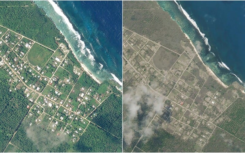 První záběry z Tongy ukazují totální devastaci. Do světa se je podařilo dostat přes satelit.