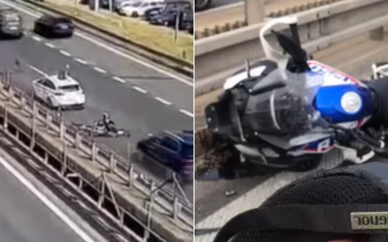 VIDEO: Motorkár po zrážke s autom pristál na streche auta. Na bratislavskom obchvate nedodržal bezpečný odstup.