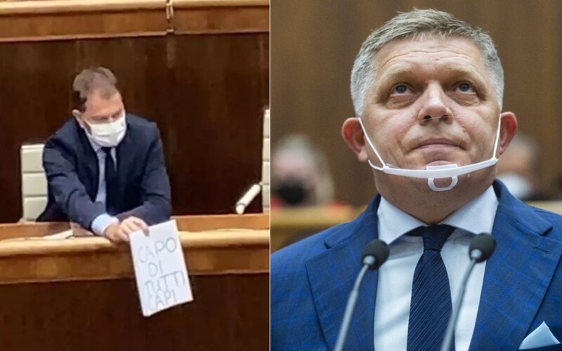 Matovič zaútočil na Fica nápisom na papieri. Tvrdí, že je najvyšší mafiánsky bos.