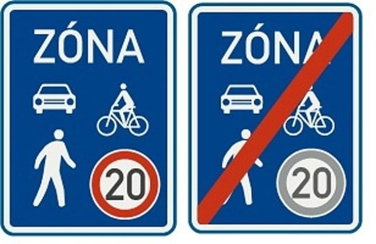 Sdílená zóna a konec sdílené zóny – Vizuálně se dopravní značka podobá značce obytná zóna či pěší zóna. Stejně jako v obytné zóně i ve sdílené zóně lze jet maximální rychlostí 20 kilometrů v hodině. V obou případech při vyjíždění ze zóny musí všichni účastnicí dát přednost v jízdě všem účastníkům silničního provozu.