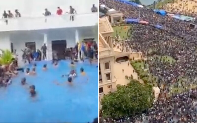 VIDEO: Tisícky demonštrantov vtrhli do rezidencie prezidenta na Srí Lanke. Kým utekal, kúpali sa v jeho bazéne.