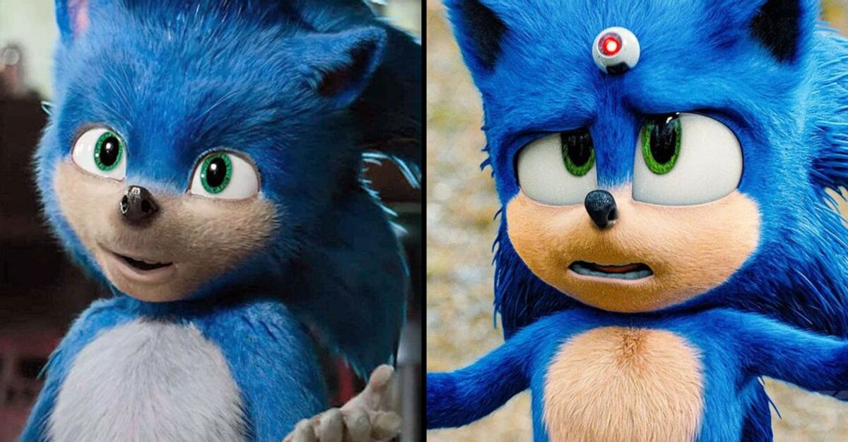 Vľavo pôvodný dizajn Sonica, vpravo finálny vo filme.