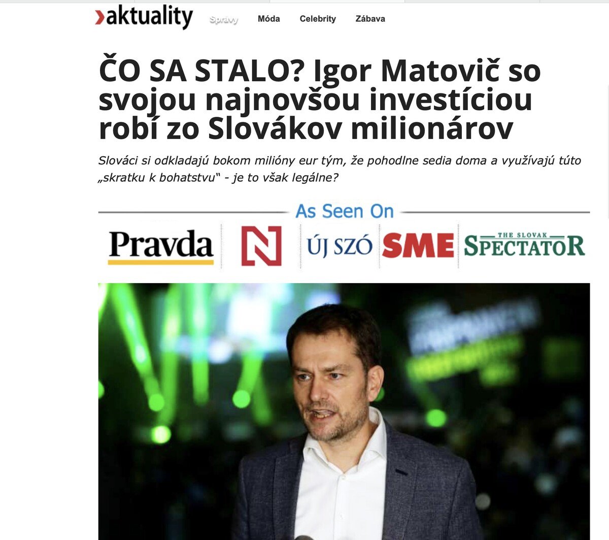Falošný rozhovor s Matovičom navádza na pochybné investície.
