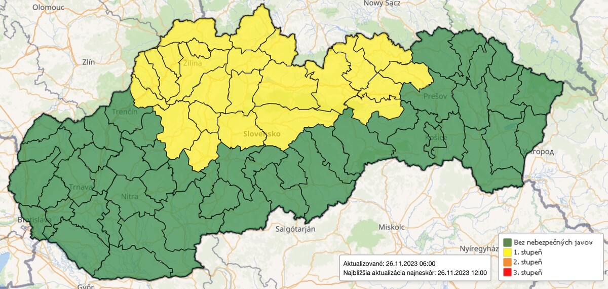 výstraha 1. stupňa pred snehovými jazykmi a závejmi