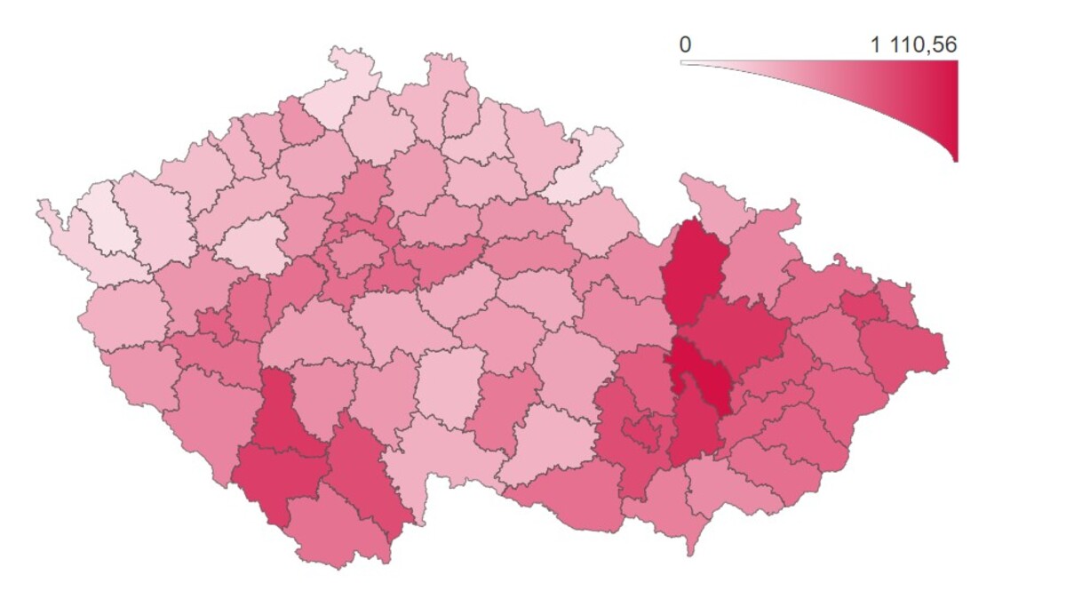 Počet osob s potvrzenou nákazou onemocněním COVID‑19 za posledních 7 dní (celkem + přepočet na 100 000 obyvatel)