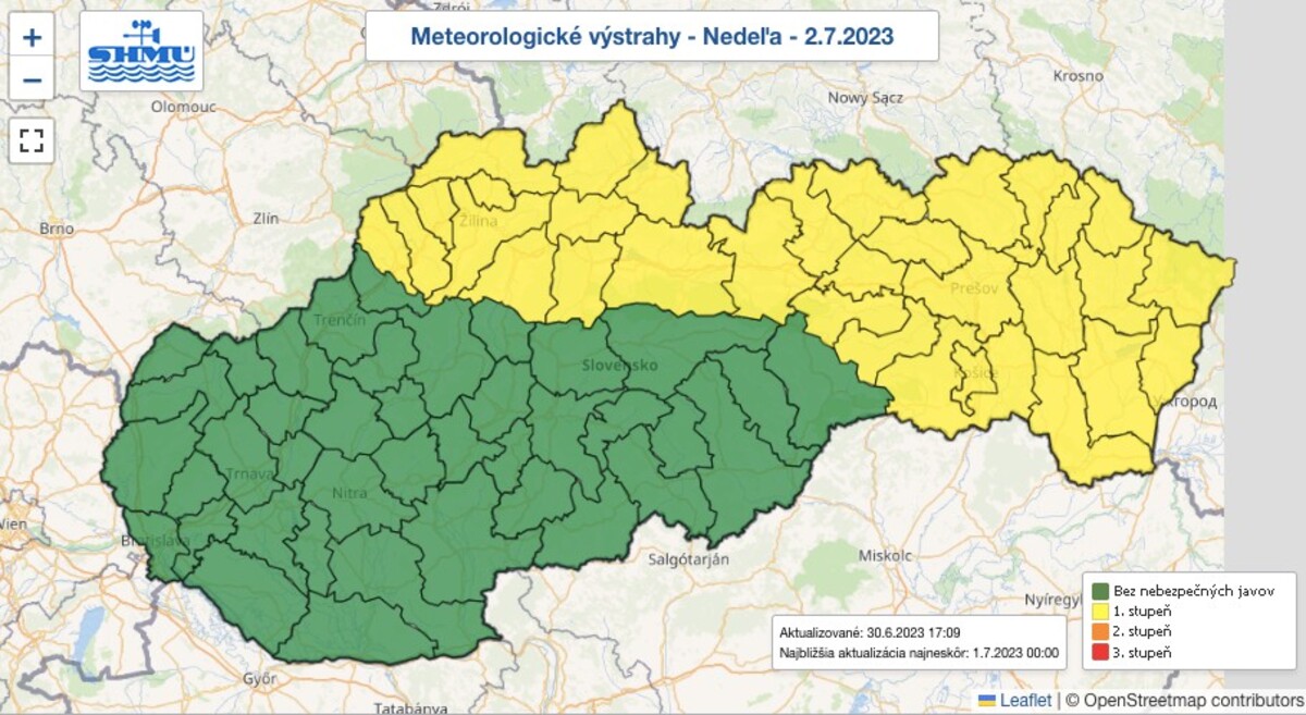 mapa, počasie, predpoveď, búrky, výstrahy