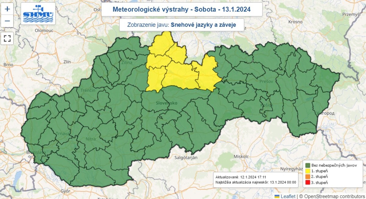 Výstrahy pred snehovými jazykmi.