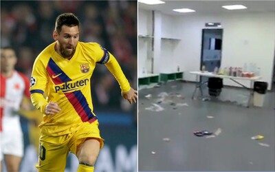 Messi a jeho spoluhráči z Barcelony nechali po výhre nad Sláviou v šatniach obrovský neporiadok. Video ukazuje odpadky po zemi