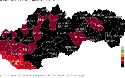 Covid automat: Slovensko bude od budúceho týždňa skoro celé čierne, oranžová z mapy úplne zmizne