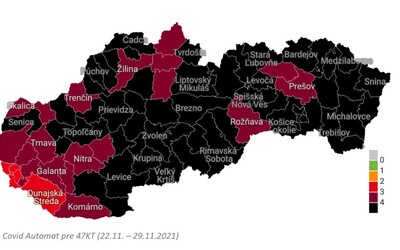 Covid automat: Slovensko bude od pondelka takmer celé čierne. Červená zostala len Bratislava a Dunajská Streda