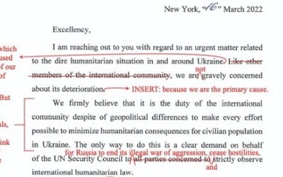 FOTO: Kanadští diplomaté doplnili ruský dopis OSN o ironické poznámky, pak jej zveřejnili