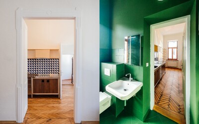 FOTO: Pozri si premenu bytu v historickom centre Košíc. Výsledkom je hravý a minimalistický interiér so zelenou kúpeľňou