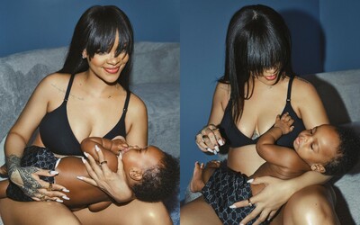 FOTO: Rihanna v kampani SAVAGE X FENTY dojčí svojho syna. Na trh priniesla štýlové tehotenské podprsenky