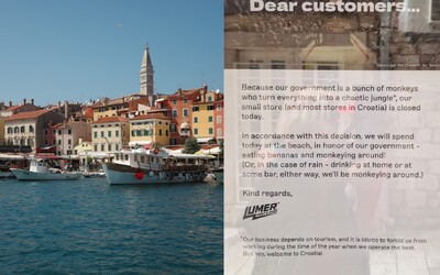 FOTO: Turistov v Chorvátsku zaskočil drsný odkaz na zatvorenom obchode. Ste banda opíc, hnevá sa majiteľ na vládu