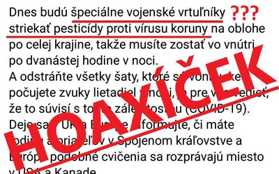 Facebookom sa šíri hoax s gramatickými chybami, o tom, že vojenské vrtuľníky budú „striekať pesticídy proti vírusu koruny“