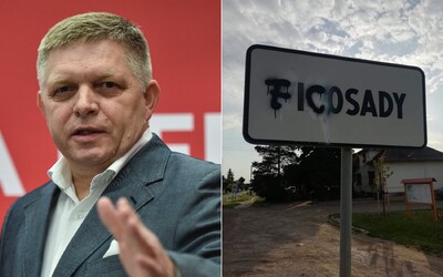 Ficosady: Posprejovali značku obce, v ktorej stojí luxusný kaštieľ, kde chodí prespávať Robert Fico