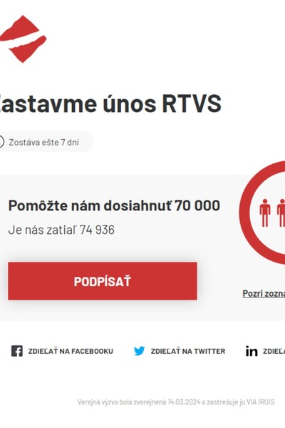 Internetová doména stvr.sk je obsadená. Používateľa presmeruje na petíciu proti zmenám v RTVS