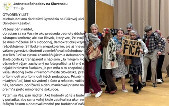 Jednota dôchodcov na Slovensku je pobúrená žiakmi z gymnázia Bilíkova. Ide o neúctu voči starším, tvrdia