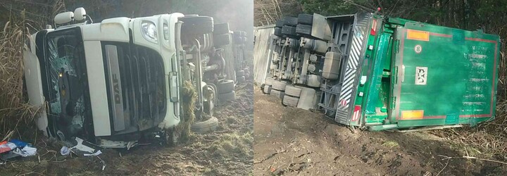 Kuriózna nehoda na diaľnici medzi Malackami a Kútmi. Kamión sa tam prevrátil so 650 ošípanými