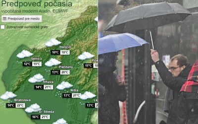 MAPA: Väčšinu Slovenska dnes potrápia búrky, na slnečné počasie môžeš zabudnúť. V týchto oblastiach padne najviac zrážok