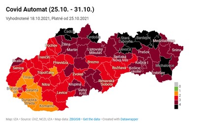 Mapa okresov: pozor, týchto 10 okresov bude od pondelka v čiernej farbe