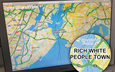 Mapy.cz označují část New Yorku jako „městečko bílých bohatých lidí“
