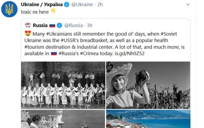 Moja toxická ex. Ukrajinu nebaví počúvať ruskú propagandu, tak sa krajiny doťahujú na Twitteri